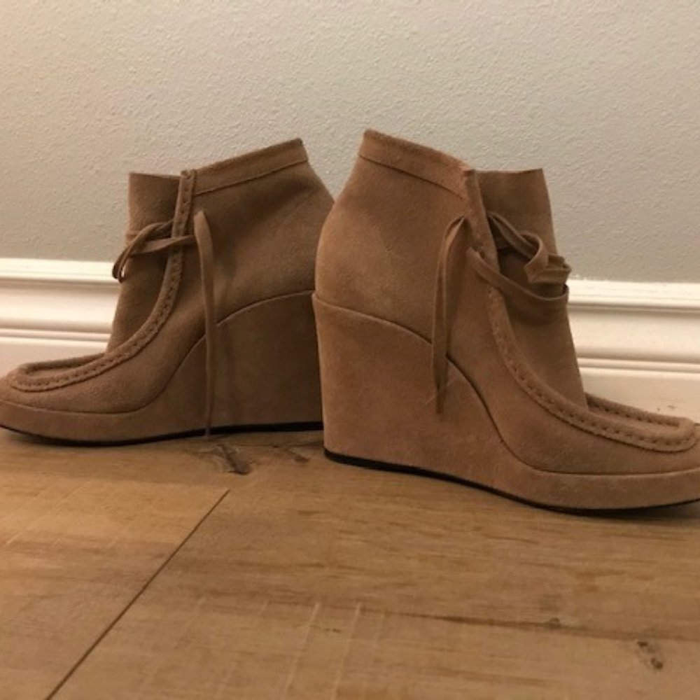 Balenciaga Tan Suede Wedge Ankle Tie Booties - Picture 3 of 3